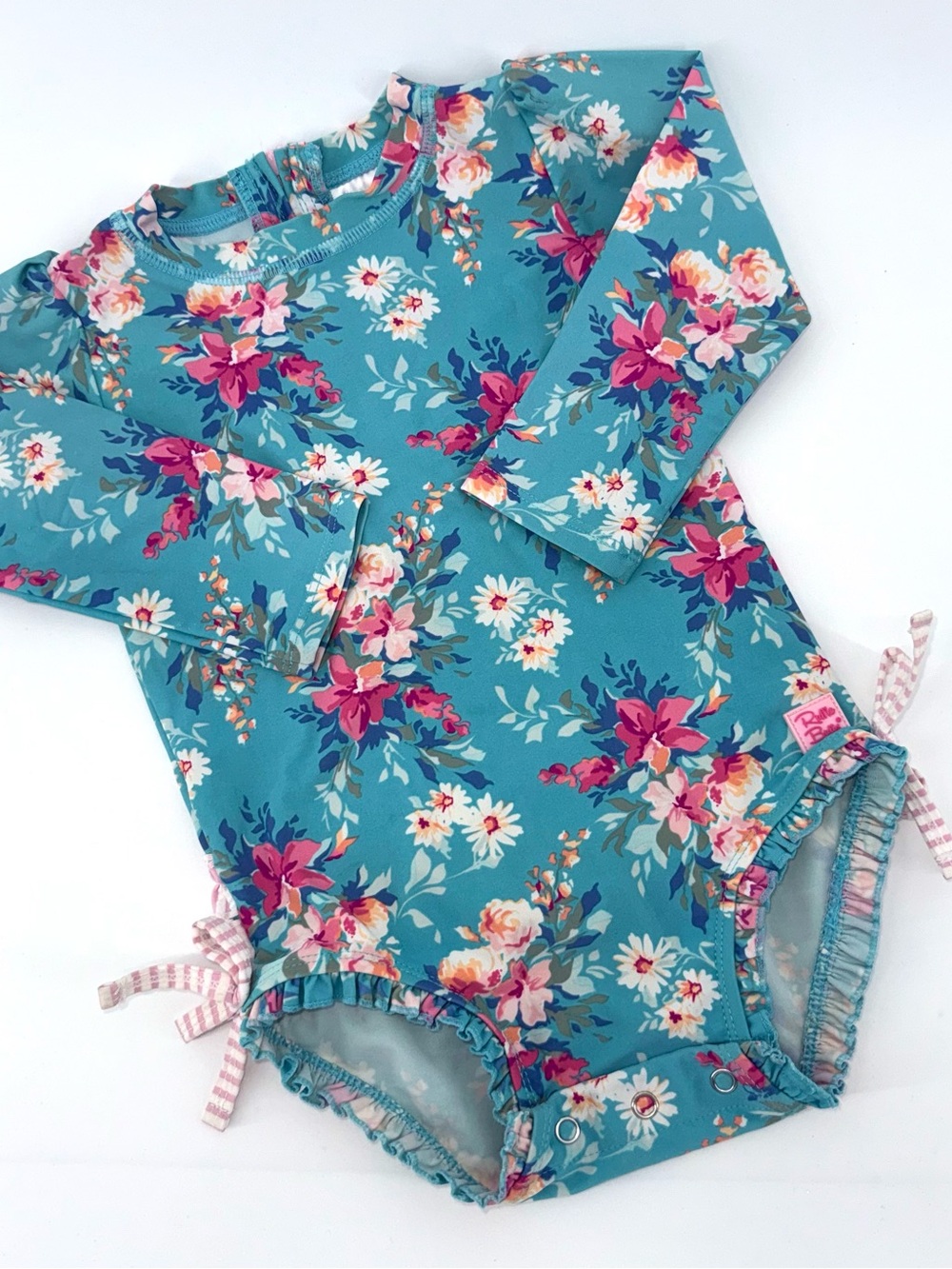 Ruffle Butts Baby Girls Teal Floral Rash Guard Swimsuit